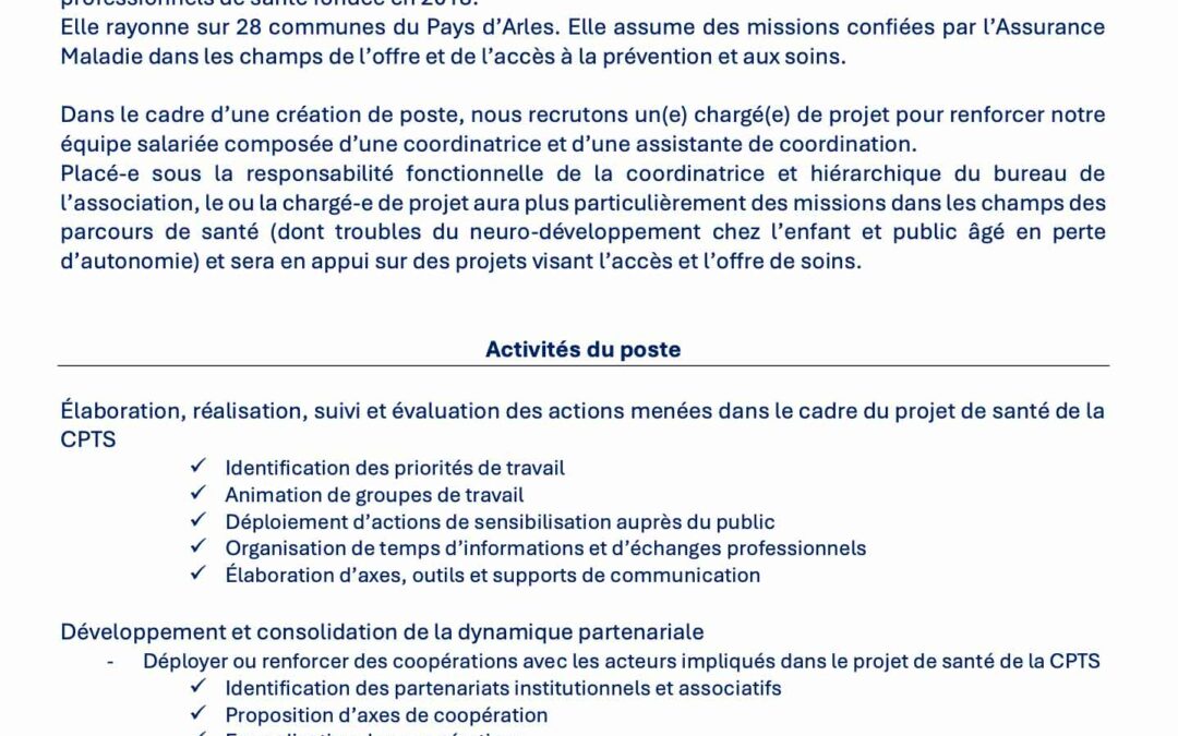 Offre d’emploi – Chargé(e) de projet