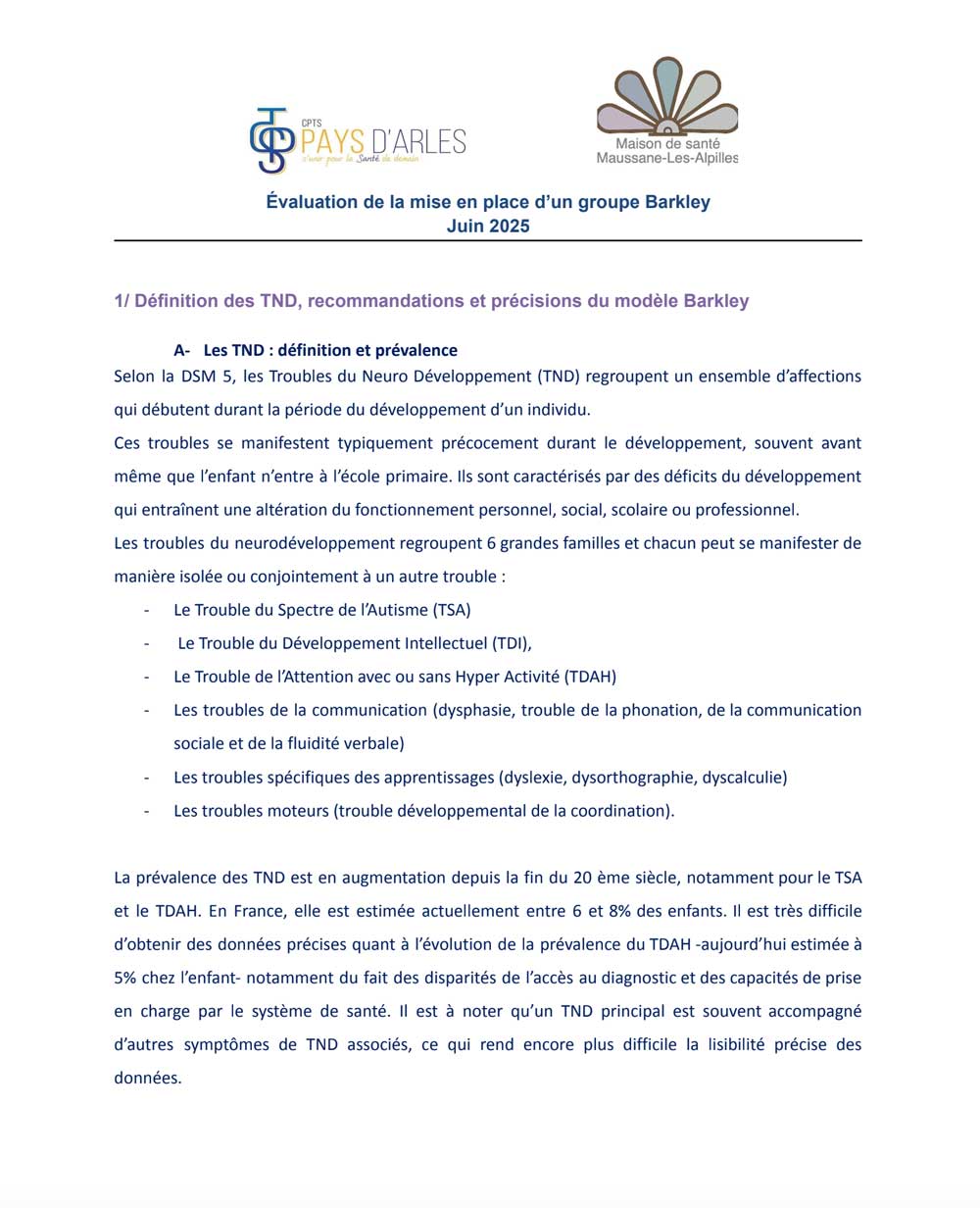 Evaluation de la mise en place d’un groupe Barkley