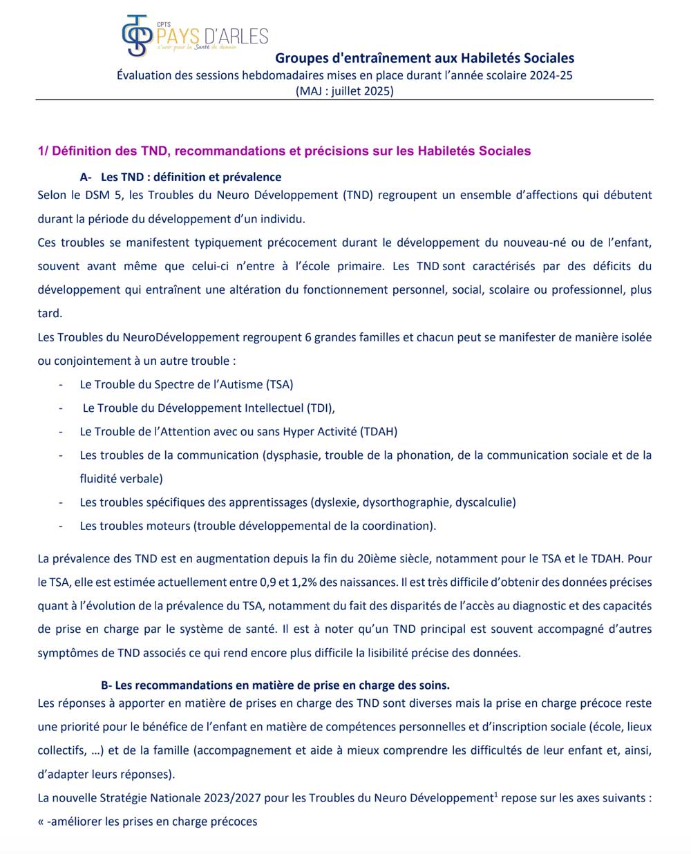 Evaluation projet Habiletés Sociales